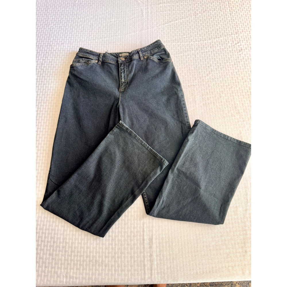 J. Jill High Waist Wide Leg Jeans Dark Wash Stretch Denim Trousers Womens Size 8